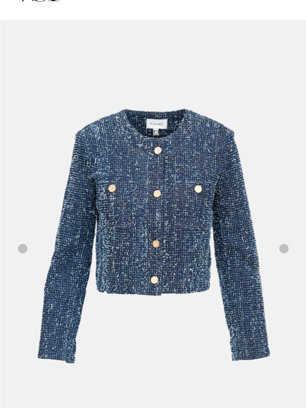 Frame Denim Navy and White Bouclé Tweed Cropped Jacket